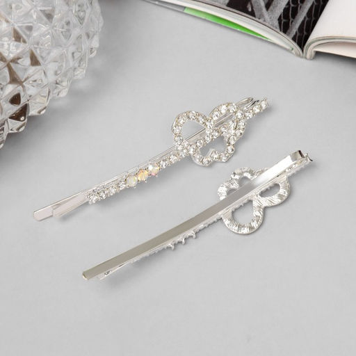 Цена за 2 шт. Невидимки для волос «Эбба», набор 2 шт., бабочка, 6 см, серебро