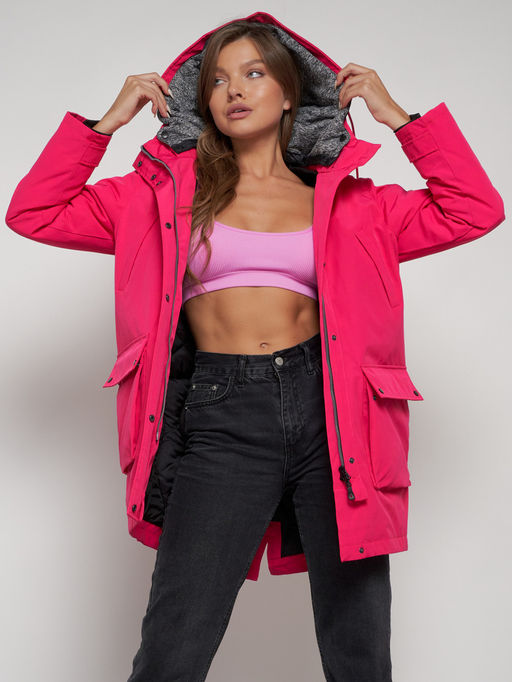 Парка женская зимняя MTFORCE c капюшоном розового цвета 2329R  фото 16