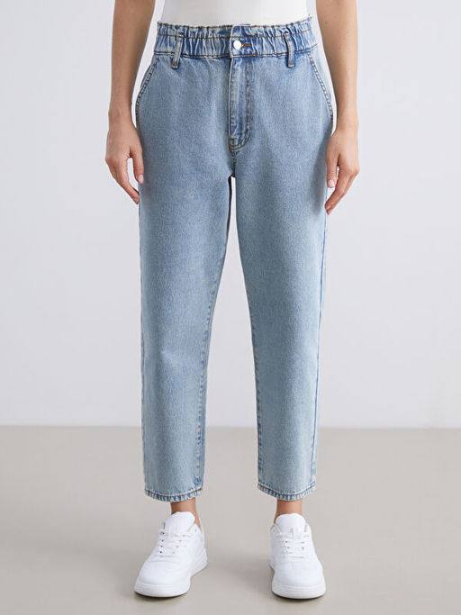 Beli Lastikli Mom Fit Kad?n Jean Pantolon