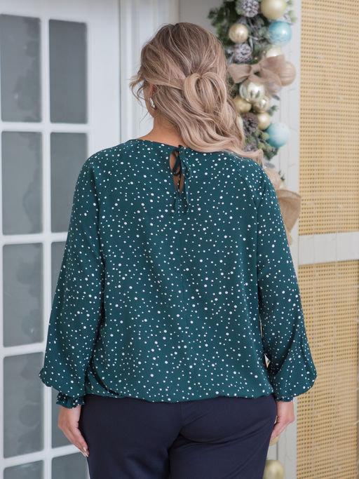 Блузка 1464 зеленый в горошек