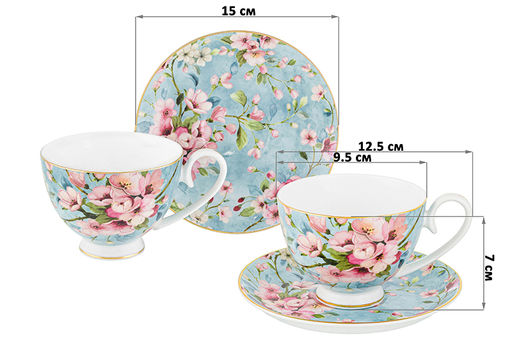 Чайн. наб. 12 пр. 300 мл Яблоневый цвет на голубом на ножке, NEW BONE CHINA - Elan gallery фото 2