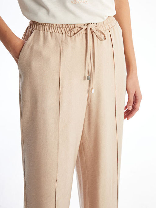 Kad?n Beli Lastikli D?z Pantolon