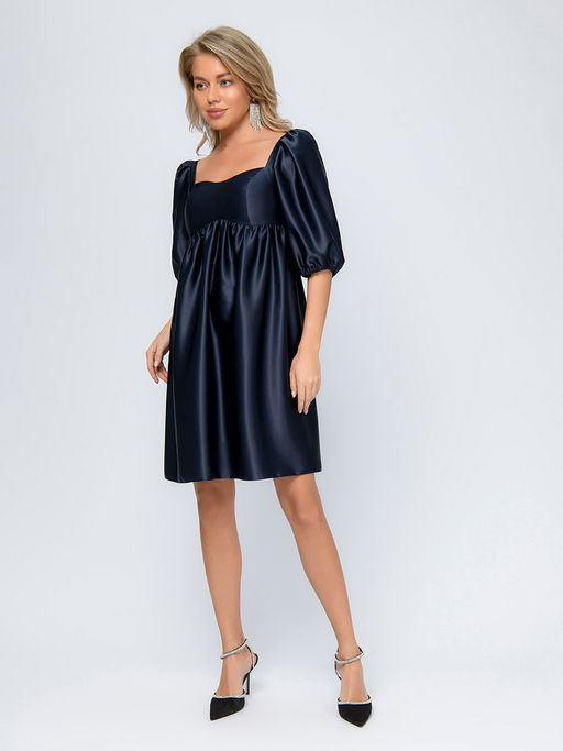 Платье синего цвета длины мини с рукавами 3/4 и фигурным вырезом - 1001dress фото 5