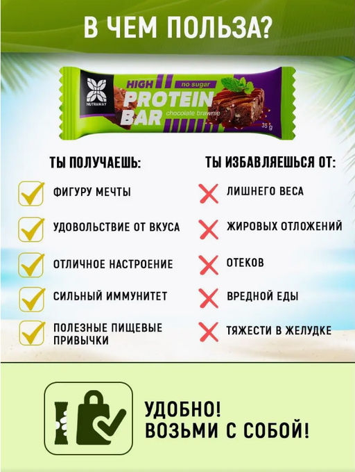 Протеиновый батончик со вкусом шоколадный брауни 35 гр TM NUTRAWAY  фото 2