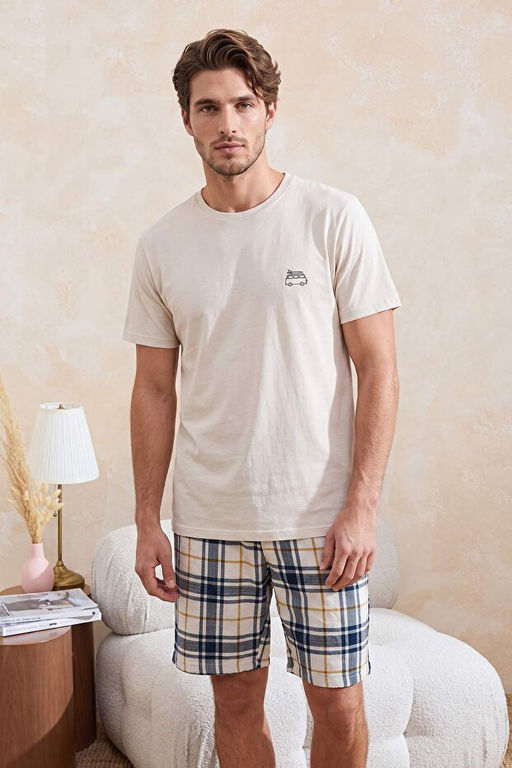 Bej Regular Fit Ekose / Kareli %100 Pamuk Yazl_k _rme Pijama Tak_m_ TMNSS26PT00065 - Trendyolmilla фото 2