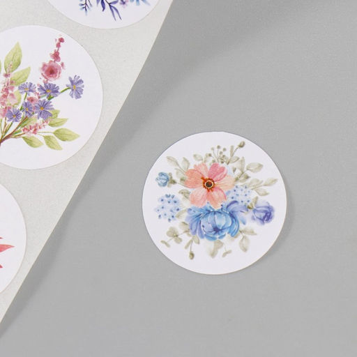 Цена за 2 шт. Наклейка бумага "Цветочные букеты" d=2,5 см 252 шт в рулоне