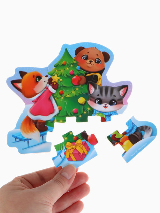 Макси-пазлы, новогодний набор игрушек, 10 деталей, с резиновой уточкой для купания