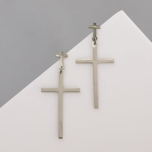 Серьги металл Крестики дуэт, цвет серебро