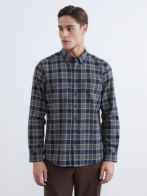 Uzun Kollu Ekose Desenli Erkek G?mlek