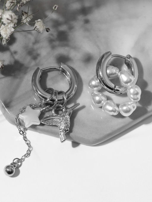 Серьги со съёмным элементом «Трансформер» птица, белые в серебре