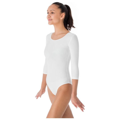 Купальник гимнастический Grace Dance, с рукавом 3/4, р. 40, цвет белый  фото 3