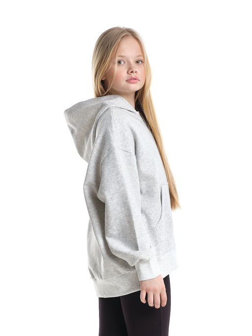 Толстовка зипка оверсайз с капюшоном на молнии 22-8605 серый меланж - Mini maxi фото 3