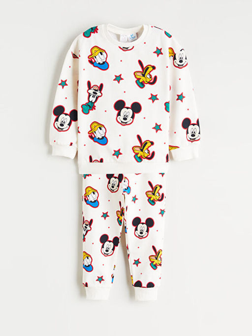 Bisiklet Yaka Mickey Mouse Bask?l? Erkek Bebek Pijama Tak?m?
