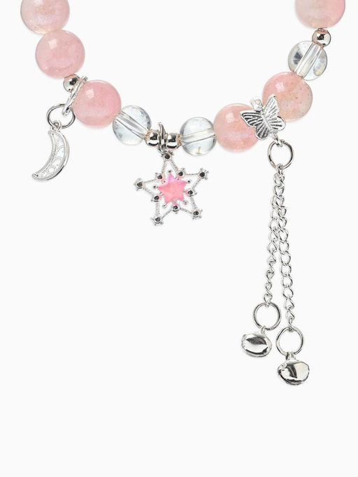 Браслет с подвесками "Сахарный" ночное небо, шар № 10/8, цвет розово-белый в серебре