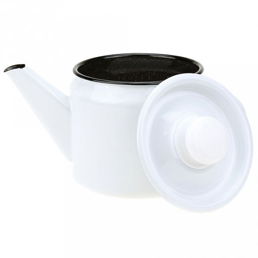 "Белые ночи" Чайник эмалированный 1л, д12см, h10,2см, металлическая крышка с пластмассовой ручкой-кнопкой, металлическая фиксированная ручка, без деколи (Россия)