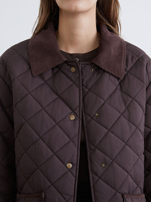 Kadife G?mlek Yaka Kapitone Kad?n ?i?me Mont