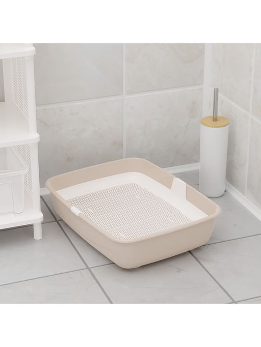 Лоток для кошек ALTA, 50×38×13.5 см, с сеткой, плвстик, белый, бежевый