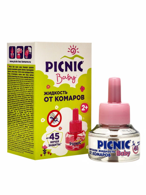 Цена за 2 шт. Дополнительный флакон-жидкость от комаров Picnic Baby, с экстрактом ромашки, 45 ночей, 30 мл