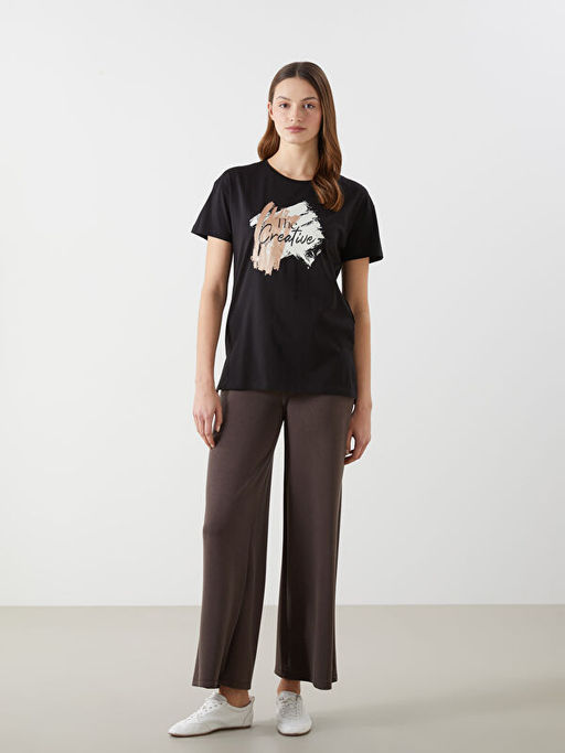 Bisiklet Yaka Bask?l? Kad?n Ti??rt