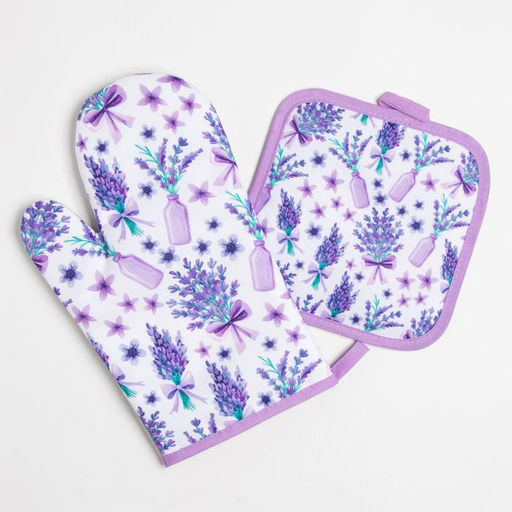 Кухонный набор Доляна Романтика, прихватка 17*17 см, рукавица 26*16 см,100% п/э  фото 3