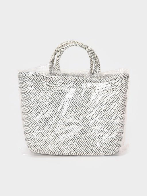 Сумка плетёная, 30×15×35 см, пластик, белая с чёрным