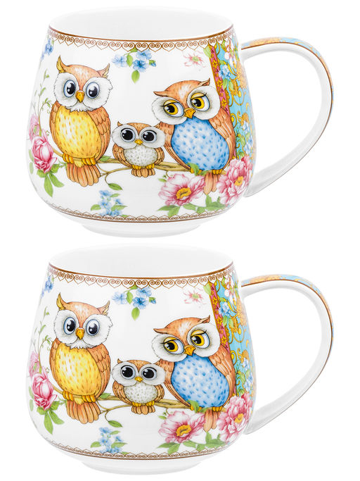 Набор 2 кружек 400 мл 13*10*8,5 см Совушки бочонок NEW BONE CHINA, фарфор - Elan gallery фото 3
