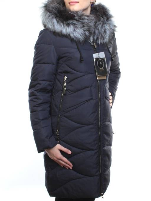 AZ1819HM DK. BLUE Пальто женское зимнее (холоффайбер, натуральный мех чернобурки) - Фабричный китай фото 3