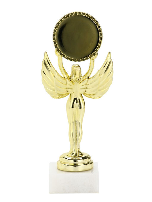 Наградная фигура Ника с вкладышем Успешная, красивая, изумительная, пластик, подставка камень, золото, 18 см