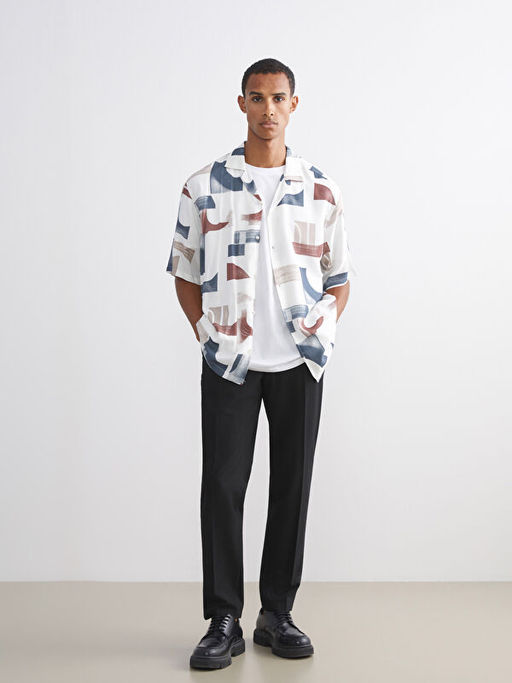 Resort Yaka K?sa Kollu Desenli Viskon Erkek G?mlek