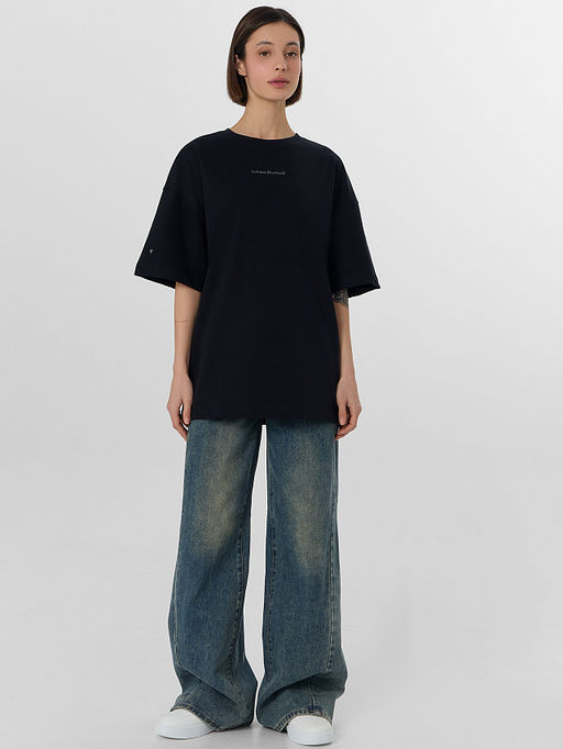 Футболка женская оверсайз черная с принтом