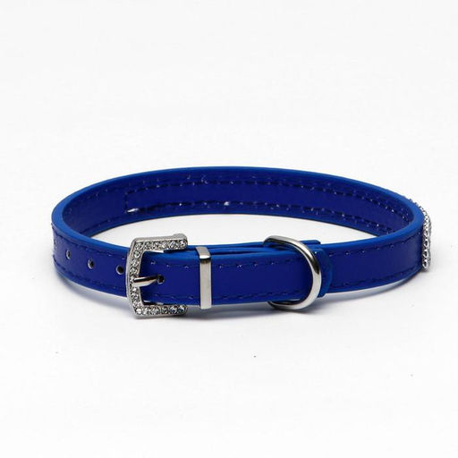 Ошейник со стразами в 4 ряда и стразы на пряжке, 38 х 1,5 см, ОШ 26-33, синий - Пижон фото 2