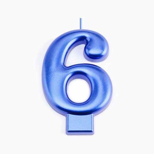 Цена за 3 шт. Свеча для торта «Европейская ГИГАНТ», цифра 6, 7 см, синий металлик