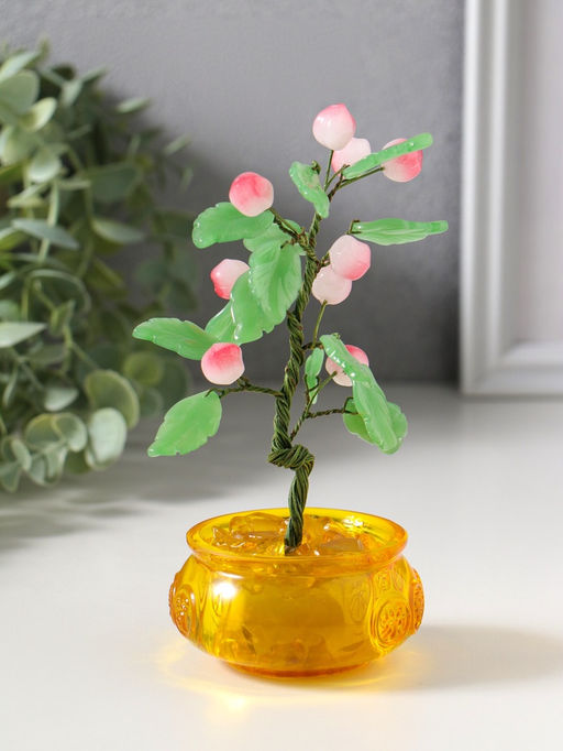 Сувенир бонсай "Дерево с персиками в чаше богатства" 9 персиков 14 листьев 7,5х9,5х16 см