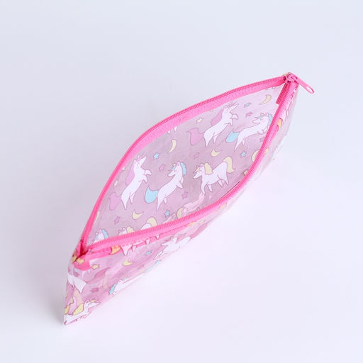 Косметичка-пенал на молнии, с рисунком Единороги, розовая - Simaland фото 3