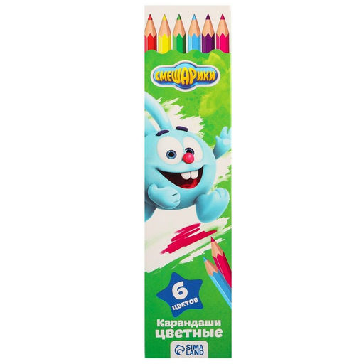 Карандаши 6 цветов "Крош", заточенные, шестигранные, картонная упаковка, европодвес, Смешарики