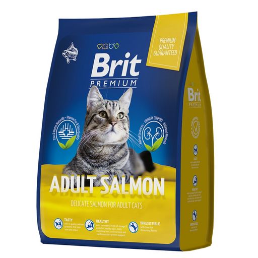 Брит Premium Cat Adult Salmon сухой корм премиум класса с лососем для взрослых кошек. 2 кг - Brit фото 2
