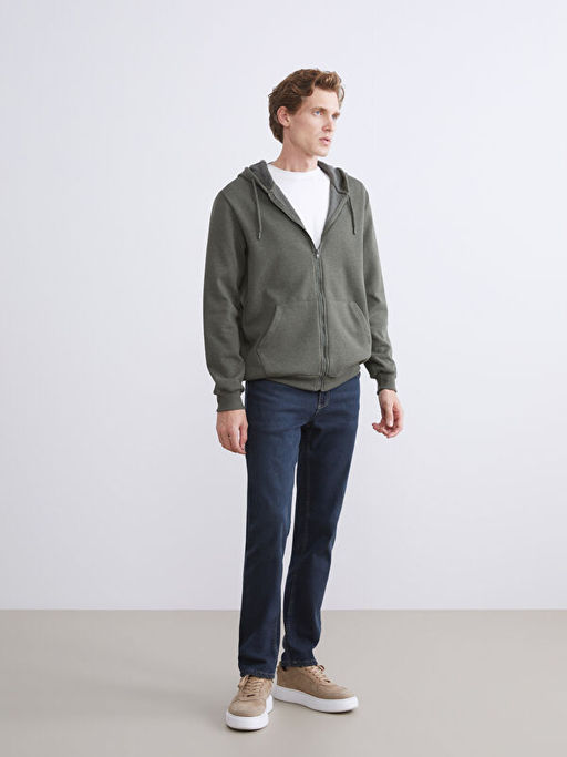 Kap??onlu Uzun Kollu Erkek Fermuarl? Sweatshirt