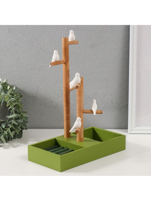 Подставка для украшений «Птички на дереве», зелёный, 24×12×32 см