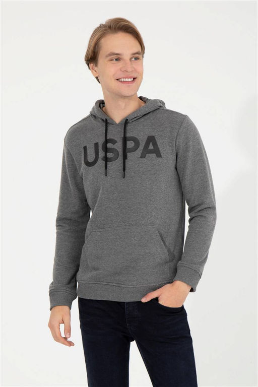 Мужская толстовка с капюшоном цвета антрацит меланж базовая - U.s. polo assn фото 9