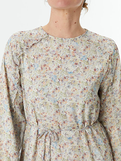 Bisiklet Yaka ?i?ekli Elbise