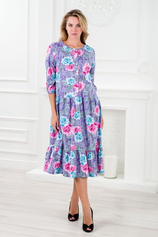 Платье женское из кулирки Софи пион на фиолетовом - Амадэль фото 2