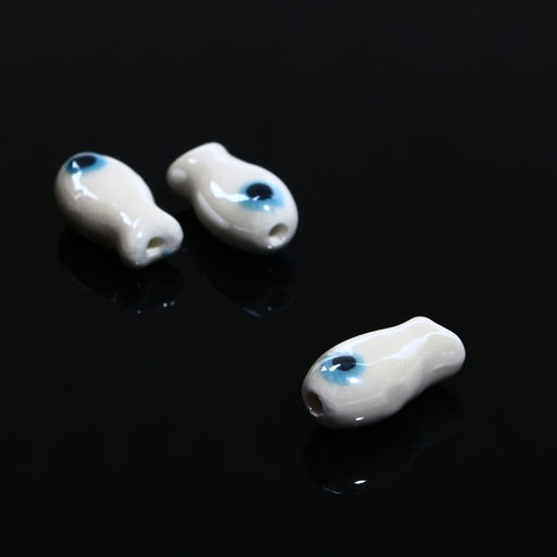 Цена за 2 шт. Бусина керамическая «Рыбка», 1×0,8×1,8 см, (набор 3 шт.), цвет бело-синий