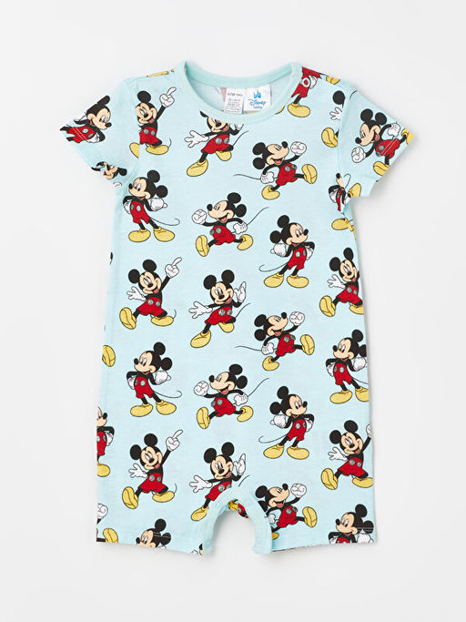 Bisiklet Yaka K?sa Kollu Mickey Mouse Bask?l? Pamuklu Erkek Bebek Tulum 2li - Waikiki фото 2