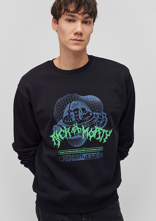 Rick and Morty Bask?l? Siyah Sweatshirt - Mavi фото 2