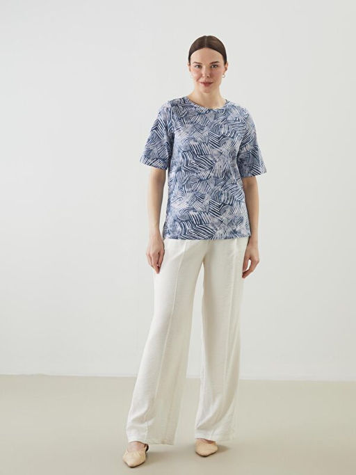 Bisiklet Yaka Desenli Kad?n Ti??rt