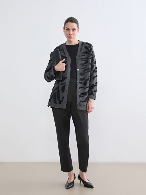 V Yaka Desenli Kad?n Triko H?rka