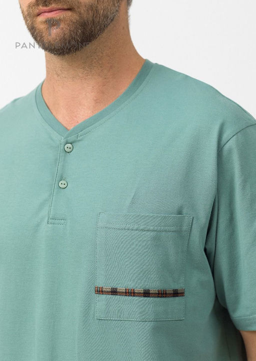 Домашний мужской комплект PDK-321 Зеленый/Клетка бежевая/оранжевая - Pantelemone фото 5