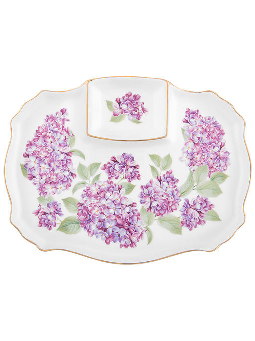 Блюдо д/шашлыка 27*20,5*2,5 см "Сирень" с соусницей, фарфор NEW BONE CHINA