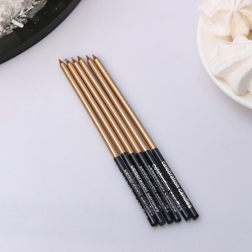 Свечи в торт Праздник, 6 шт, 14,5 см, золото с чёрным - Страна карнавалия фото 2