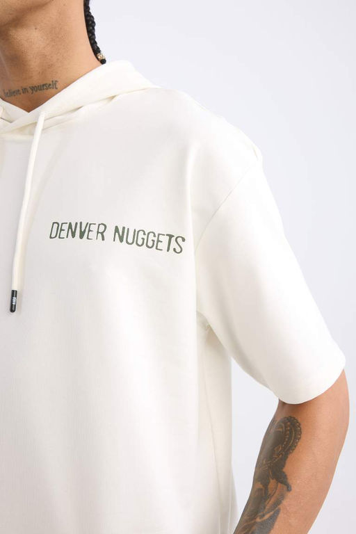 DeFactoFit Футболка оверсайз NBA Denver Nuggets с капюшоном и принтом на спине с короткими рукавами  фото 7